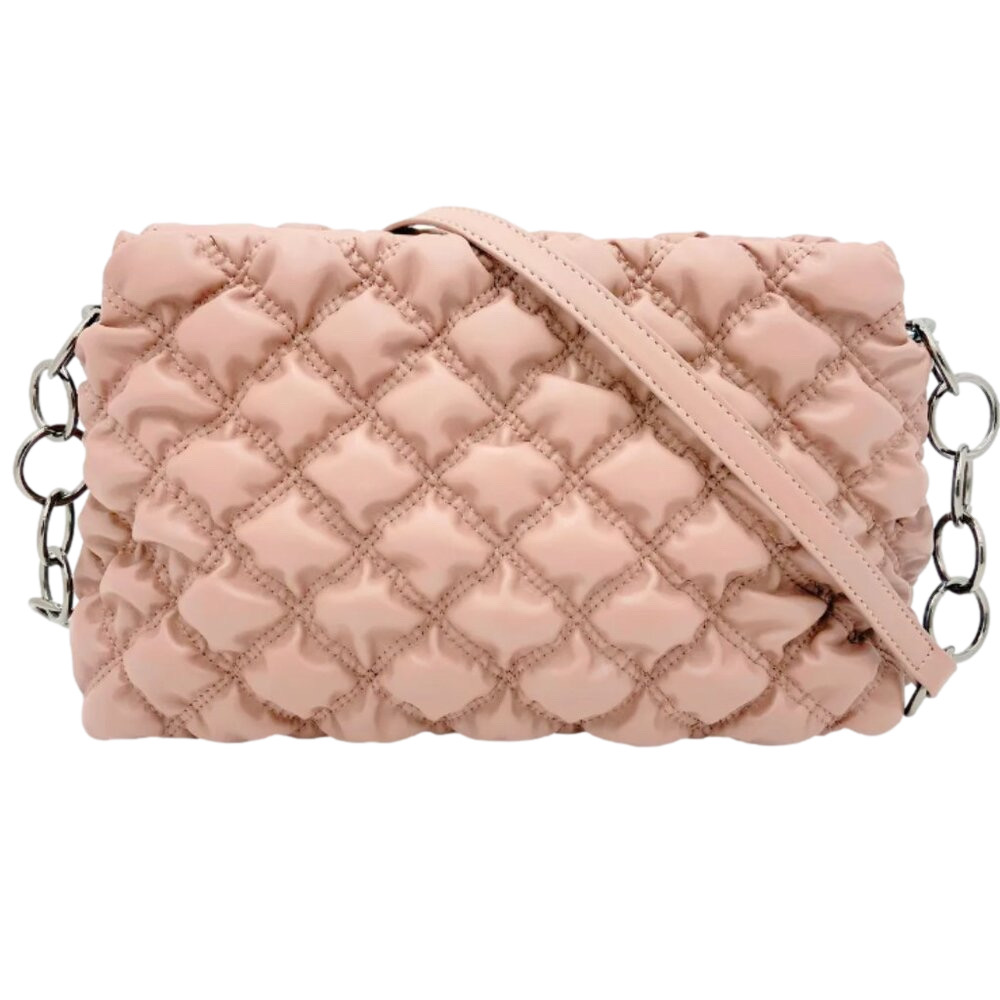 GILDA PARIS blush Quilted Handbag with chain/fabric Strap gunmetal hardware NWT - Picture 3 of 3